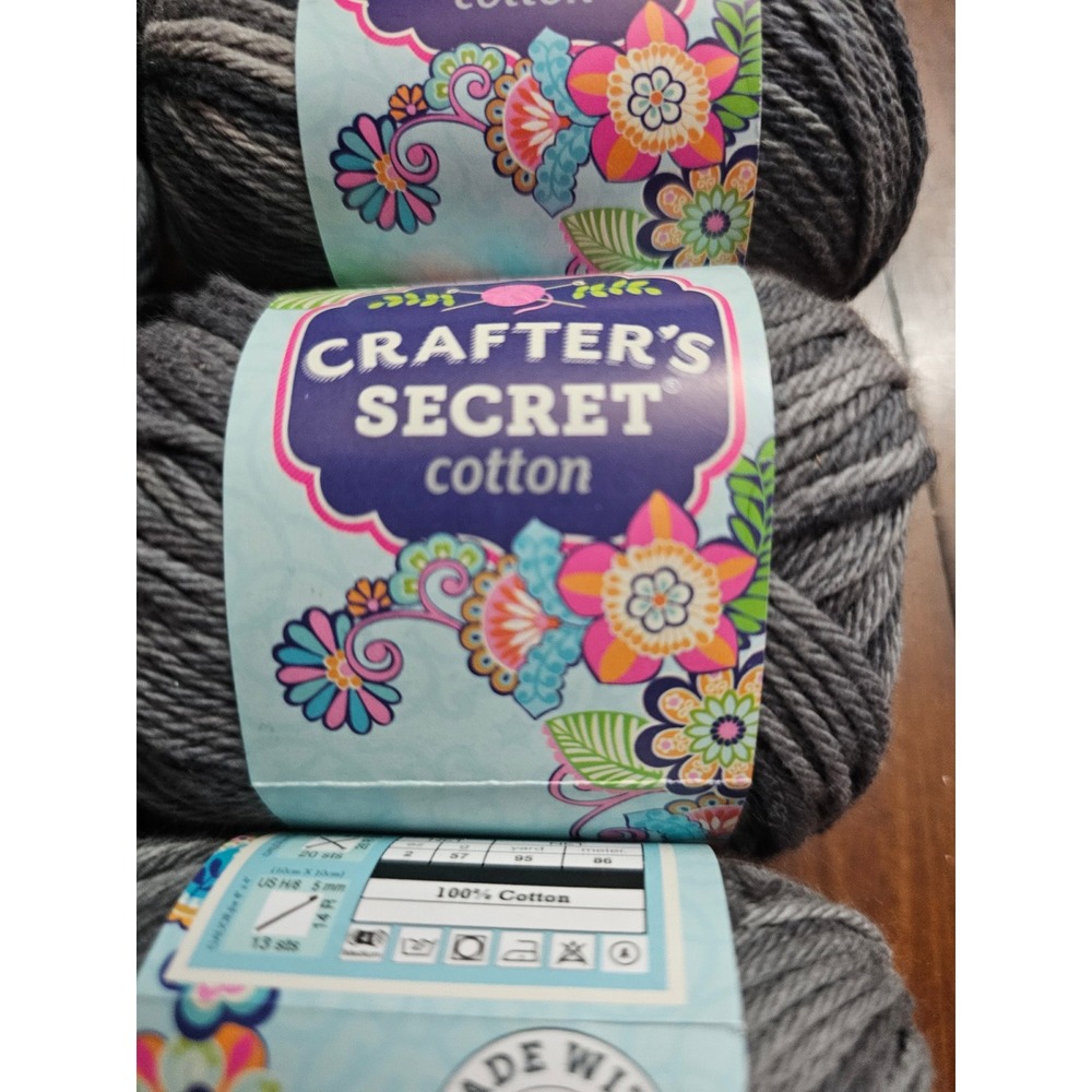 Crafter's Secret Cotton Yarn 176 Black Ice Grey Variegated 13 Skeins 1045yd Bulk - Picture 3 of 5